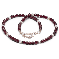 Halskette Granat & Perle mit Silber