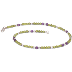 Halskette Peridot & Bergkristall & Amethyst mit Silber