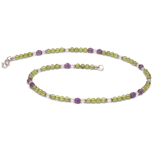 Halskette Peridot & Bergkristall & Amethyst #649