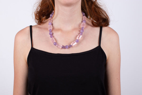 Halskette Rosenquarz & Amethyst #722