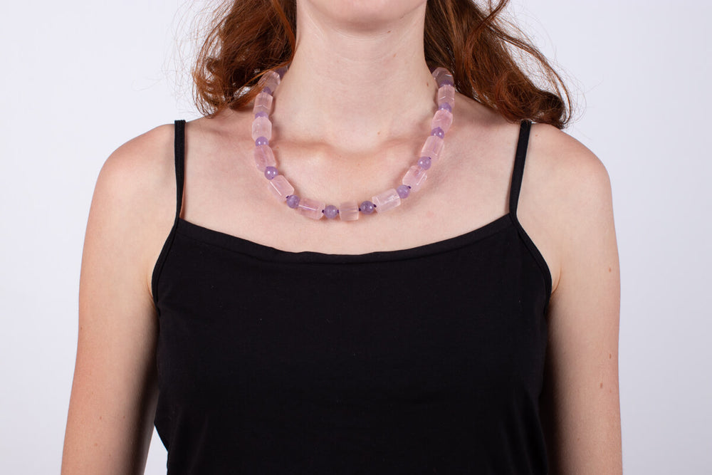 Halskette Rosenquarz & Amethyst #723